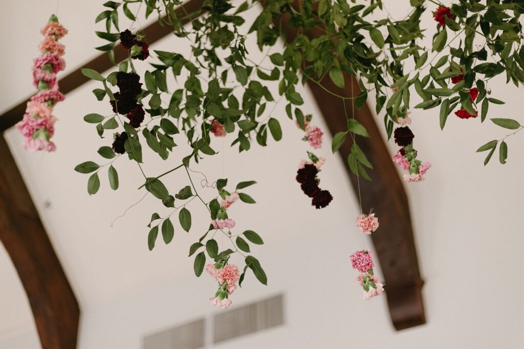 hanging florals on chandelier