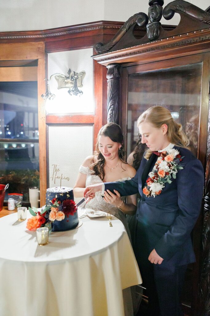 cake cutting at wedding reception at The Simpson House