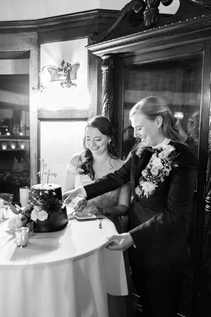 cake cutting at wedding reception at The Simpson House