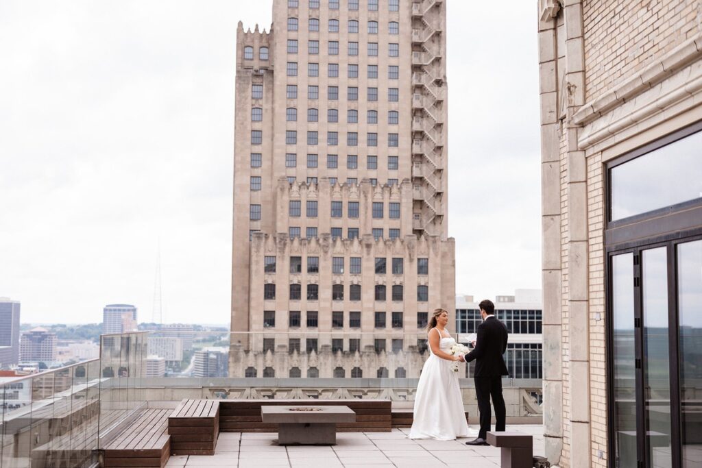 wedding portraits on Hotel KC rooftop