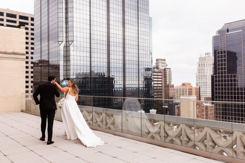 wedding portraits on Hotel KC rooftop