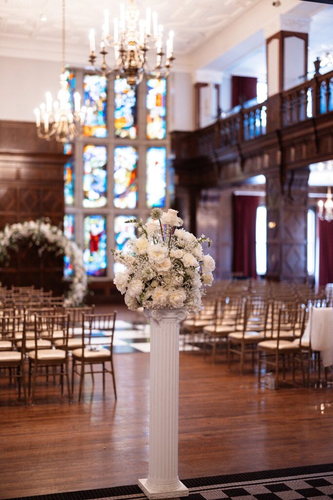 black & white Tudor Ballroom wedding ceremony- Hotel KC