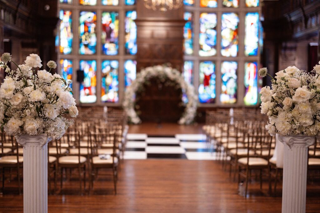 black & white Tudor Ballroom wedding ceremony- Hotel KC
