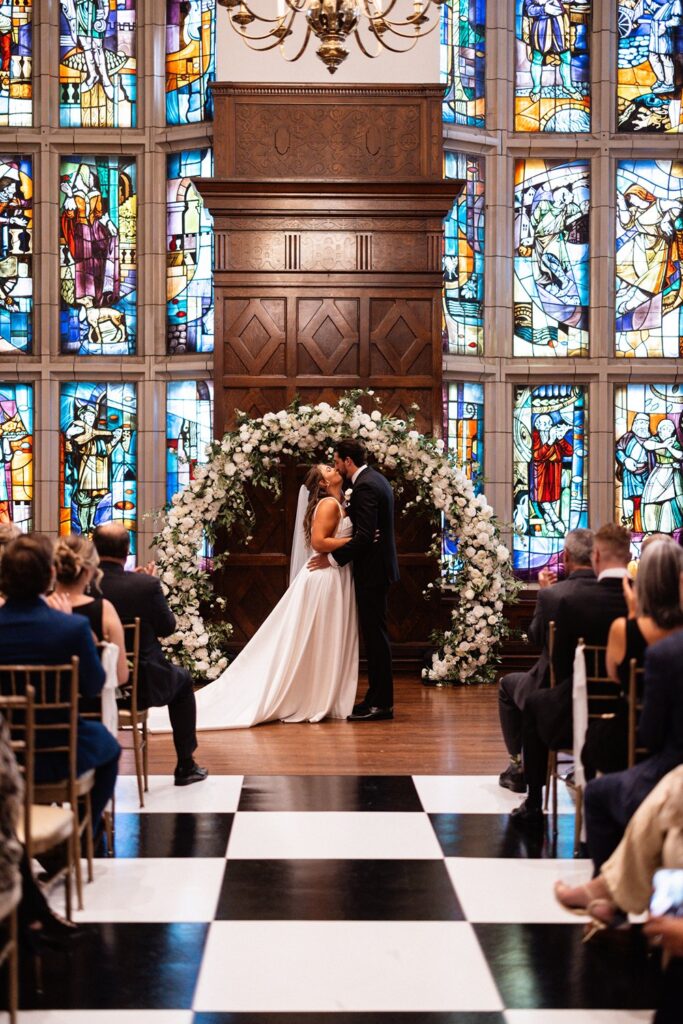 first kiss in the Tudor Ballroom at Hotel KC
