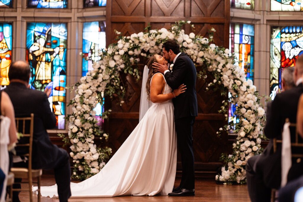 first kiss in the Tudor Ballroom at Hotel KC