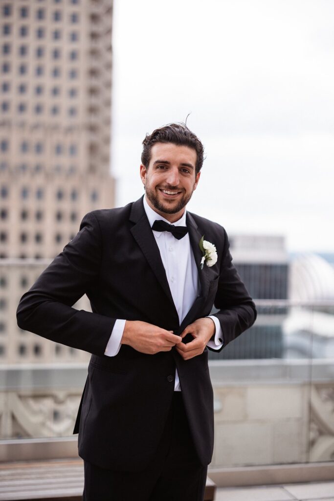 grooms portraits on Hotel KC rooftop