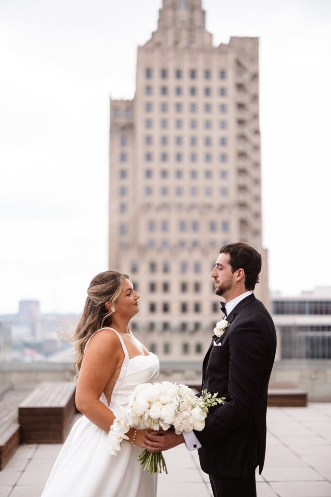 wedding portraits on Hotel KC rooftop