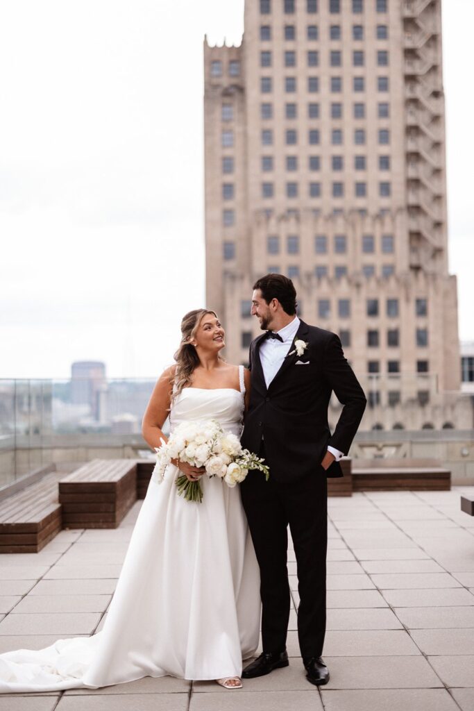 wedding portraits on Hotel KC rooftop