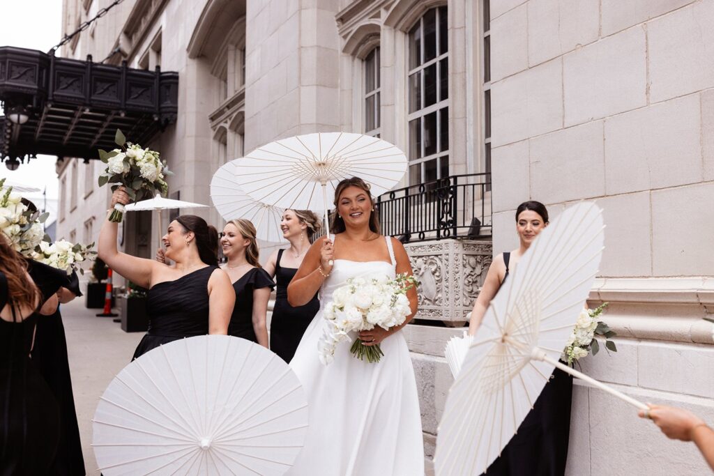 bridesmaid photos outside of Hotel KC