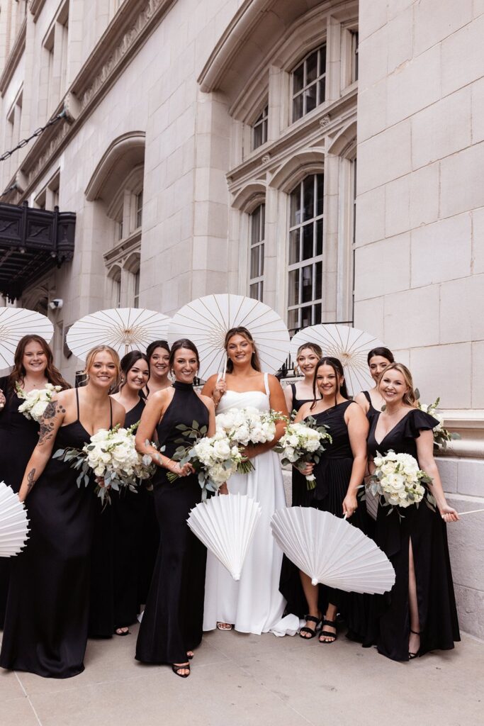 bridesmaid photos outside of Hotel KC