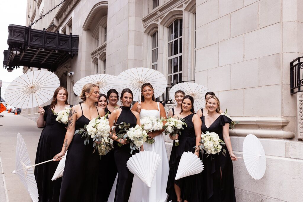 bridesmaid photos outside of Hotel KC