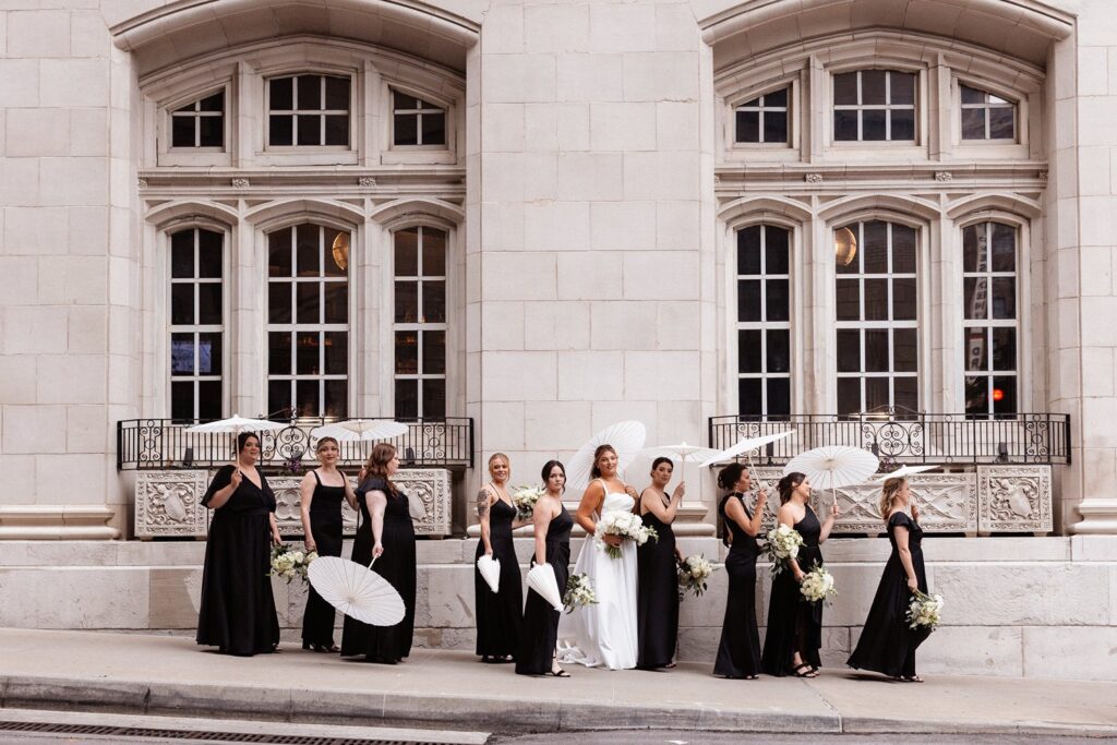 bridesmaid photos outside of Hotel KC