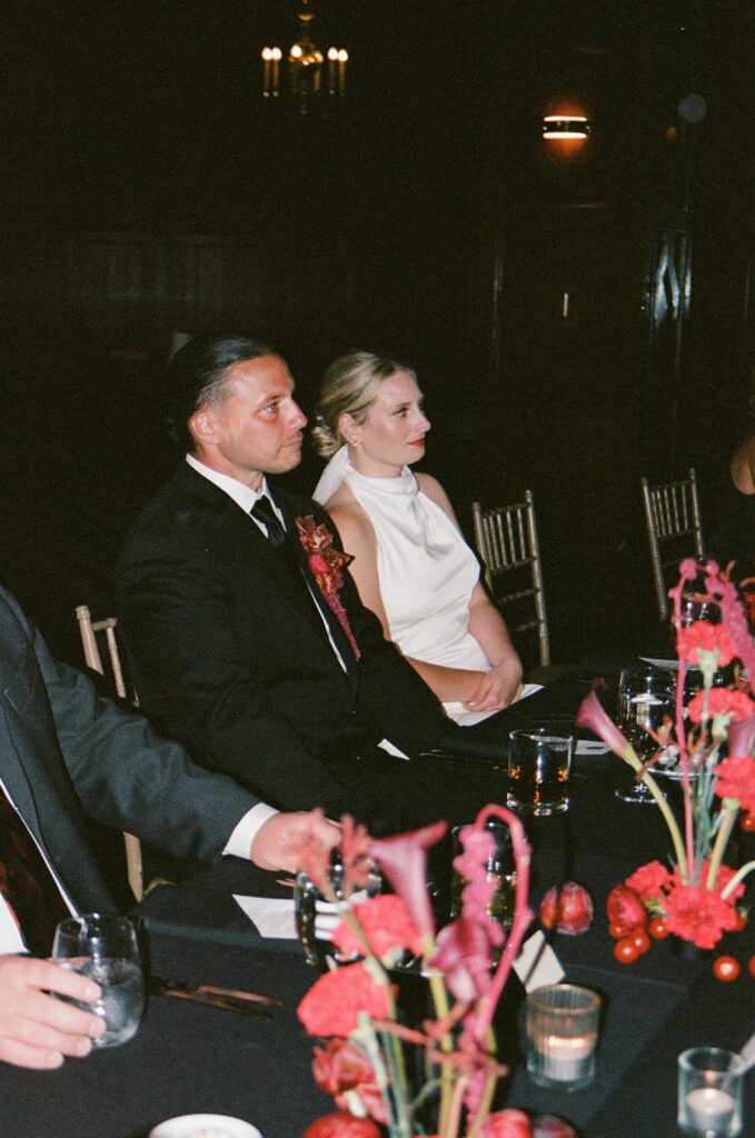 toasts and speeches in the Tudor Ballroom at Hotel Kansas City wedding