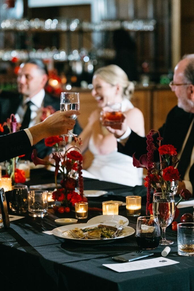 toasts and speeches in the Tudor Ballroom at Hotel Kansas City wedding