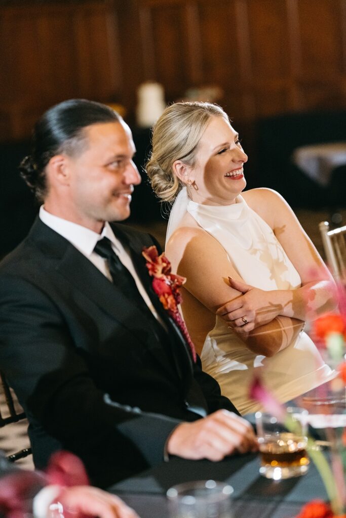toasts and speeches in the Tudor Ballroom at Hotel Kansas City wedding