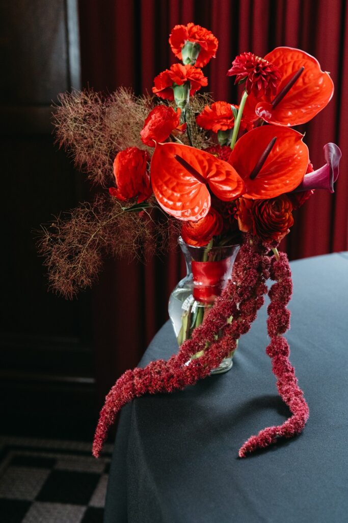 dramatic red bridal bouquet with anthurium and amaryllis 