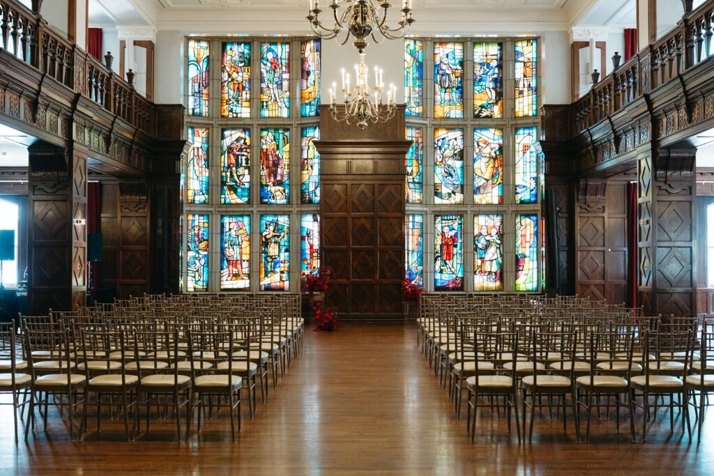 wedding ceremony setup in the tudor ballroom at hotel Kansas City