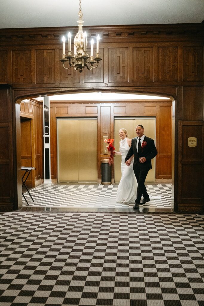 newlywed grand entrance into the Tudor Ballroom at Hotel Kansas City
