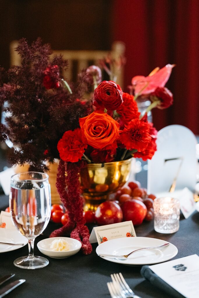 tomato girl summer wedding centerpiece at Hotel Kansas City
