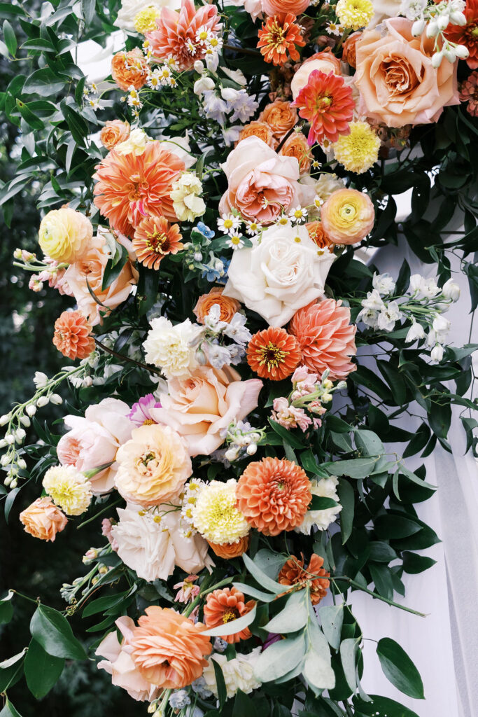 floral ceremony arbor in the terrace at countryside chalet