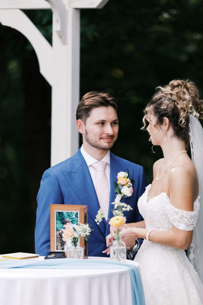 unity ceremony during countryside chalet wedding ceremony