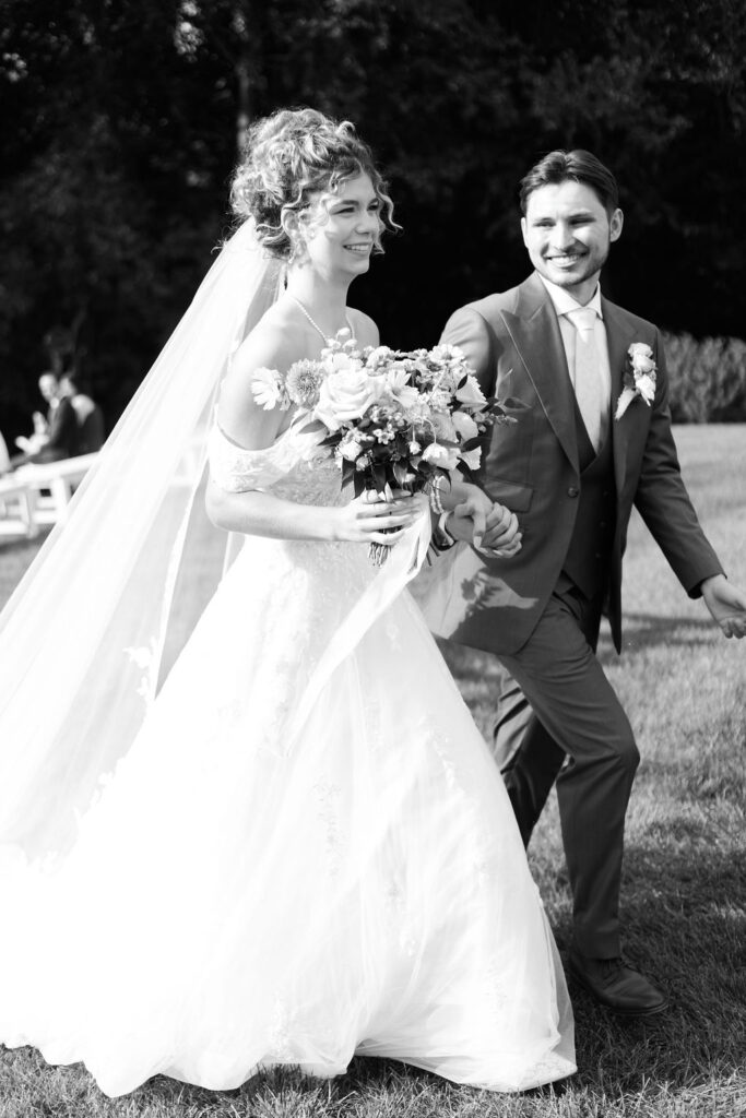 countryside chalet terrace wedding recessional
