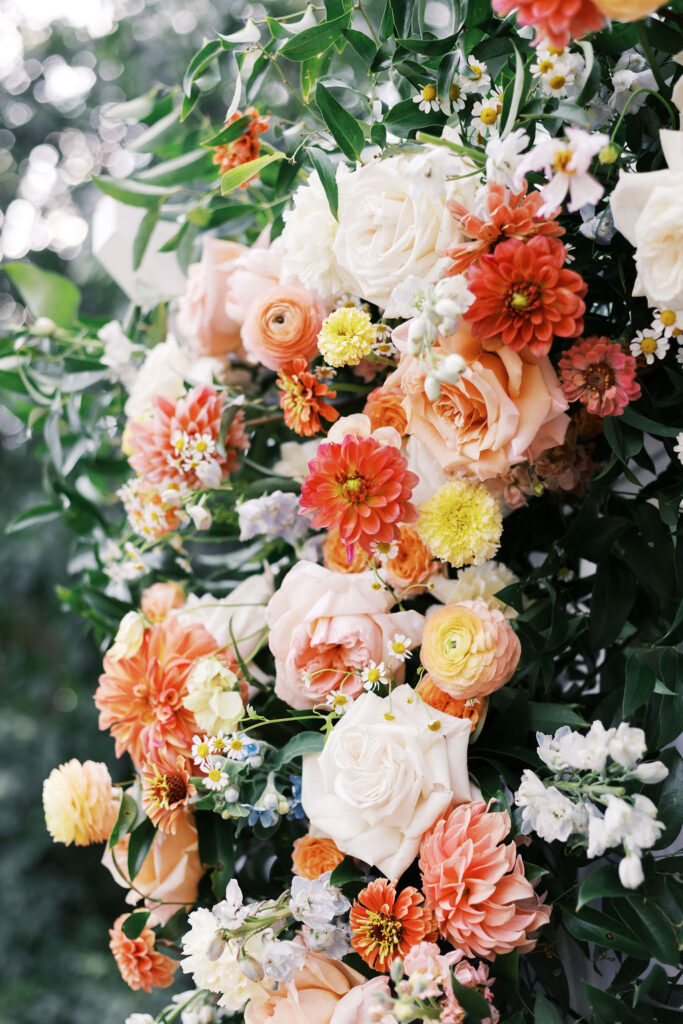 floral ceremony arbor in the terrace at countryside chalet