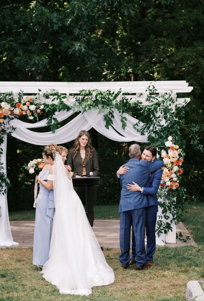 countryside chalet wedding ceremony after the bride walks down the aisle