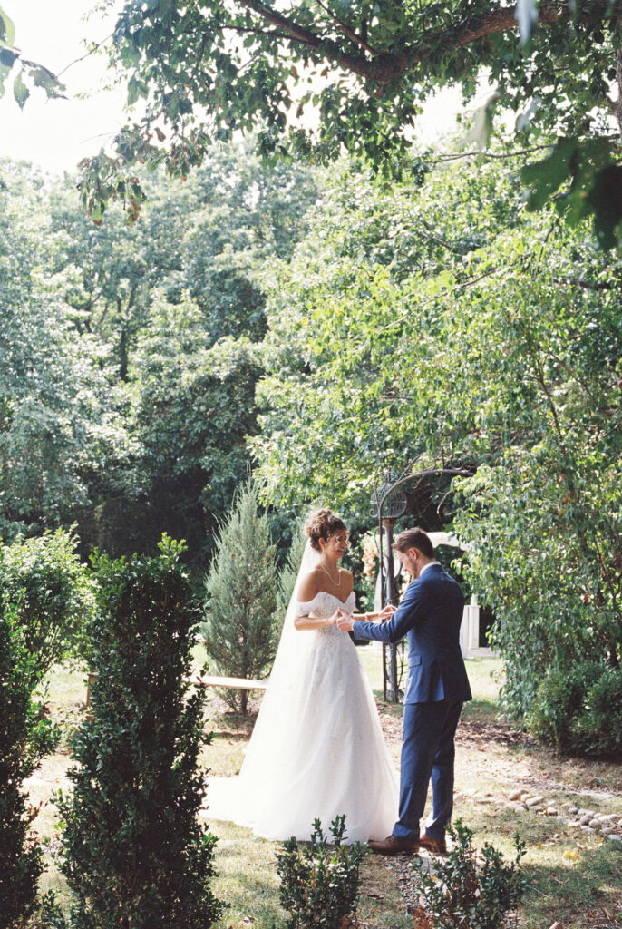 private vows in the garden at countryside chalet
