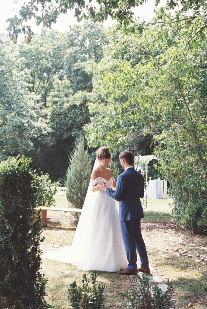 private vows in the garden at countryside chalet