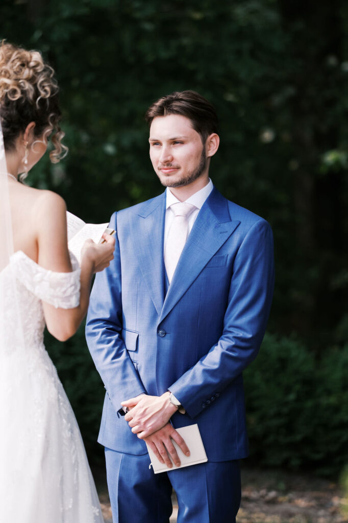 private vows in the garden at countryside chalet
