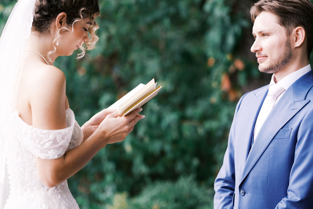 private vows in the garden at countryside chalet