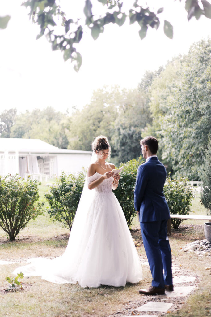 private vows in the garden at countryside chalet