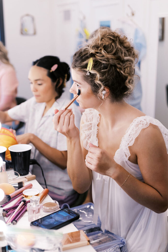 bride getting ready at countryside chalet