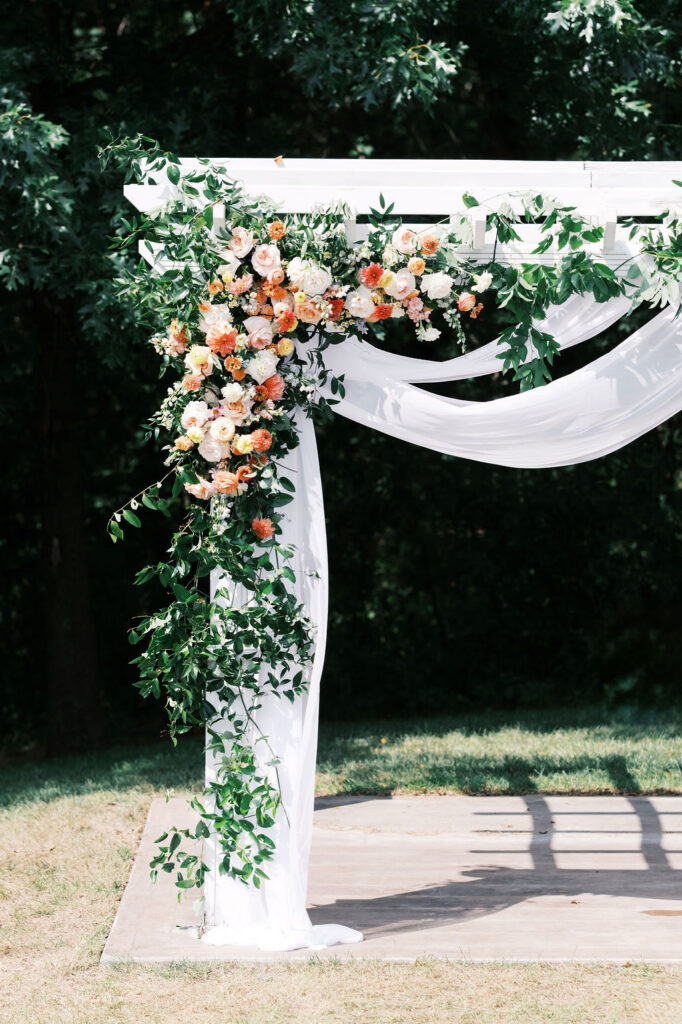 floral ceremony arbor in the terrace at countryside chalet