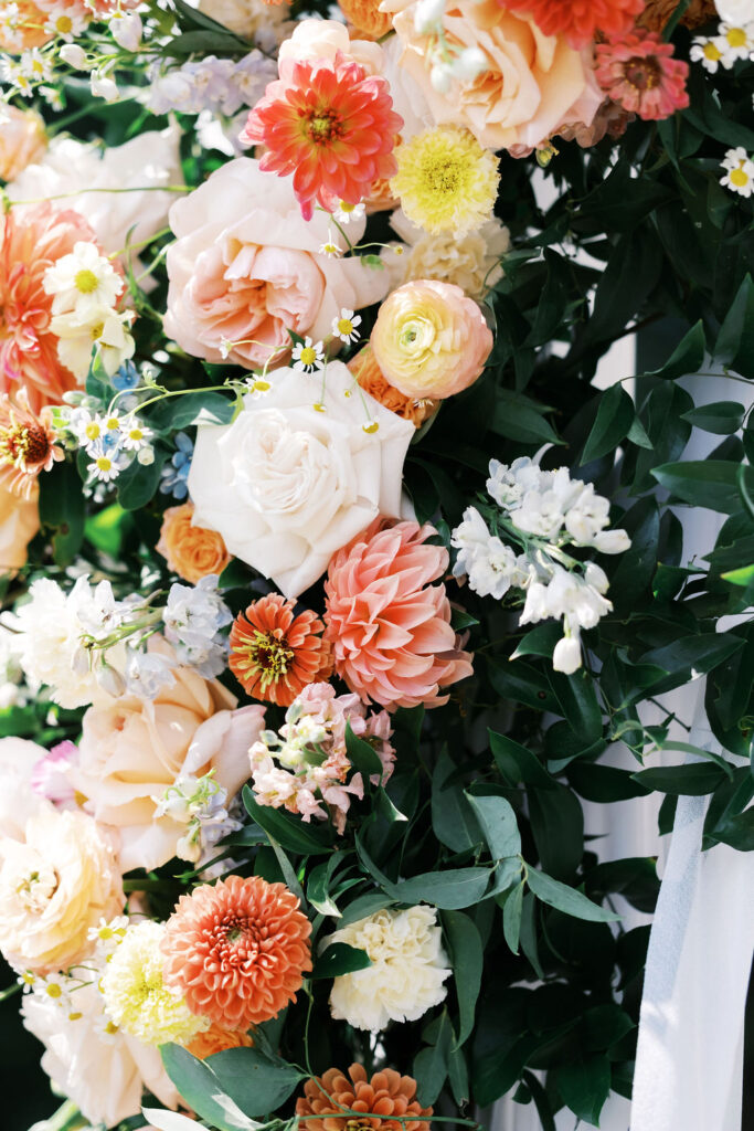 floral ceremony arbor in the terrace at countryside chalet