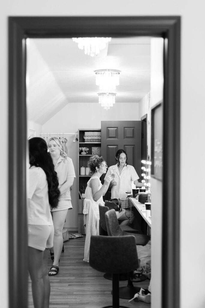 bride getting ready at countryside chalet
