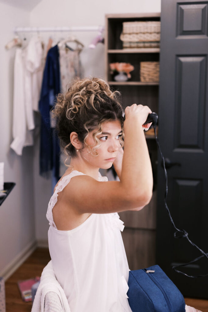 bride getting ready at countryside chalet
