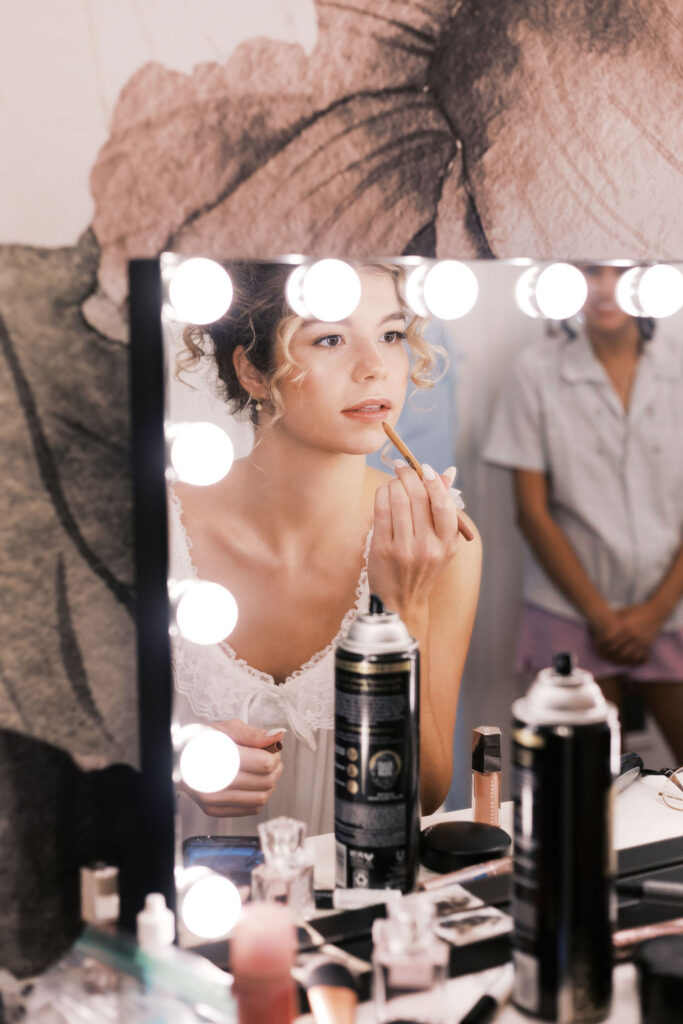 bride getting ready at countryside chalet