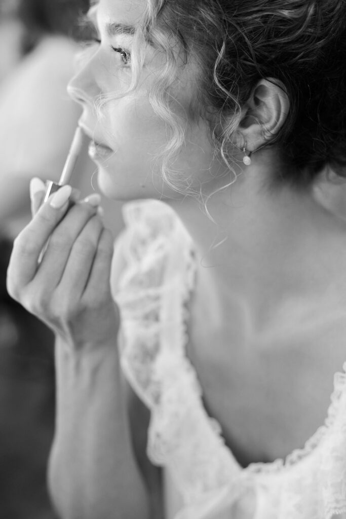 bride getting ready at countryside chalet