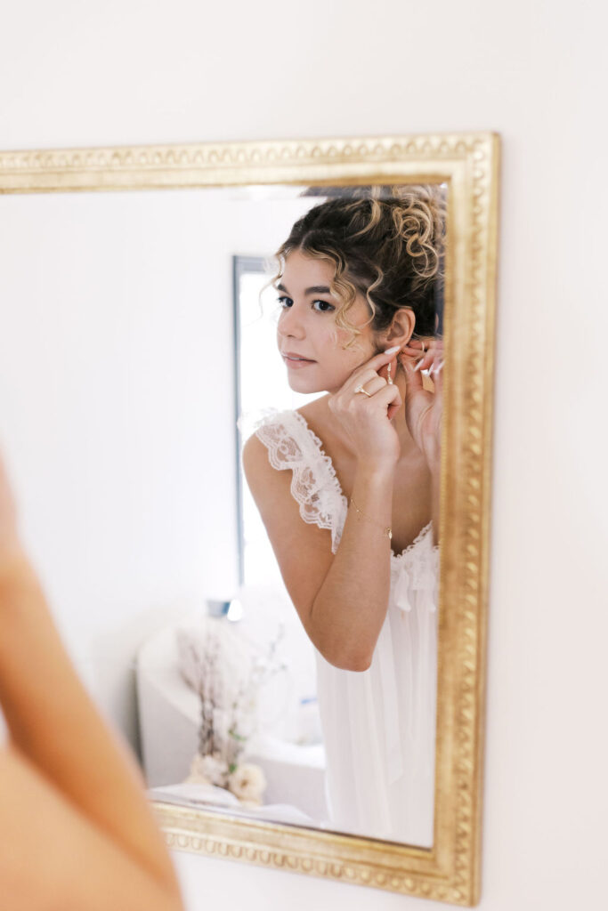 bride getting ready at countryside chalet