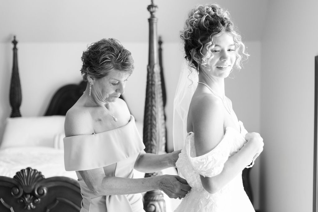 bride getting ready at countryside chalet