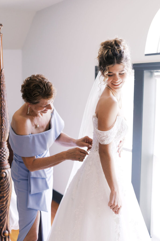 bride getting ready at countryside chalet