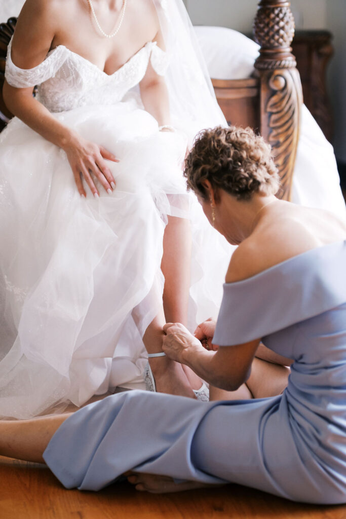bride getting ready at countryside chalet