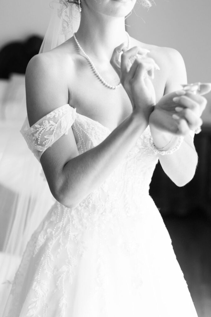 bride getting ready at countryside chalet