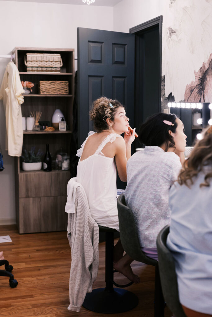 bride getting ready at countryside chalet