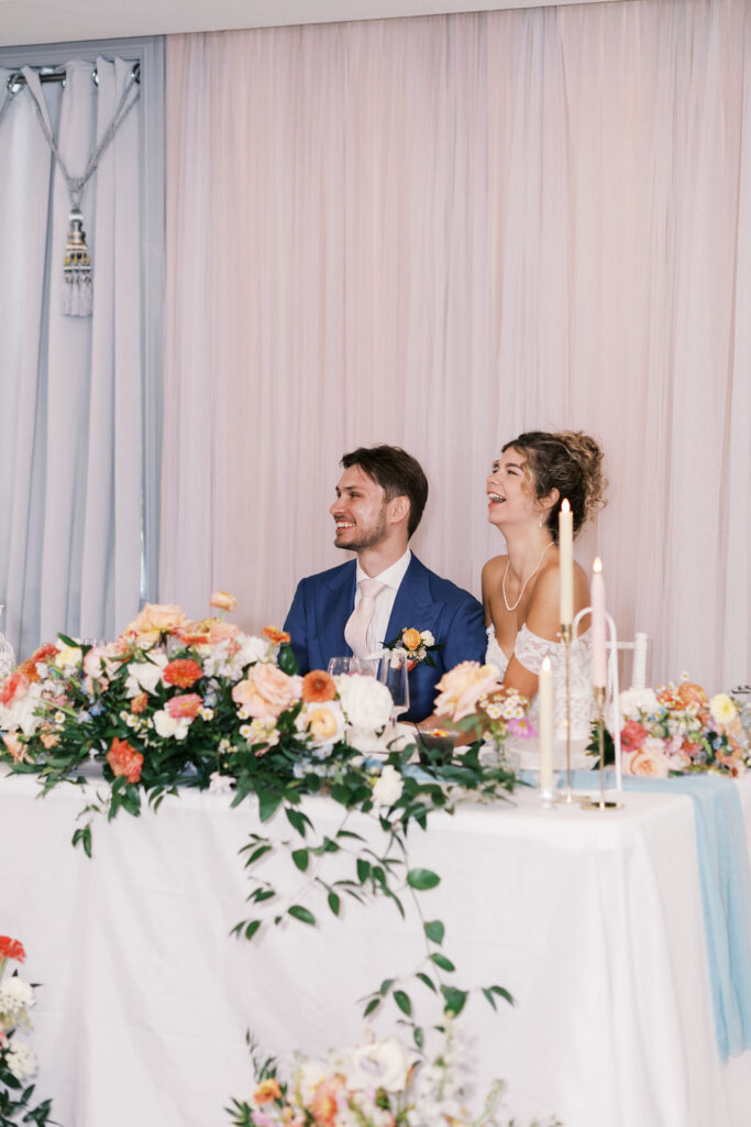 English garden wedding reception at countryside chalet