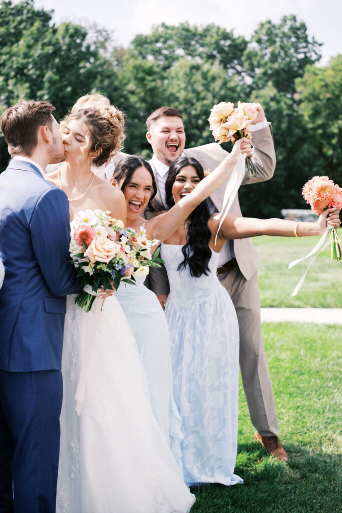 wedding party in from of the countryside chalet pavilion