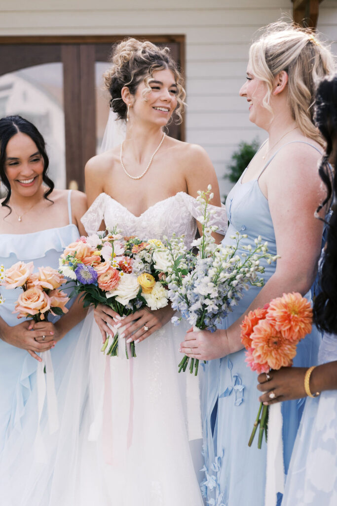 wedding party in from of the countryside chalet pavilion