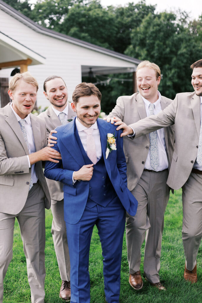 wedding party in from of the countryside chalet pavilion